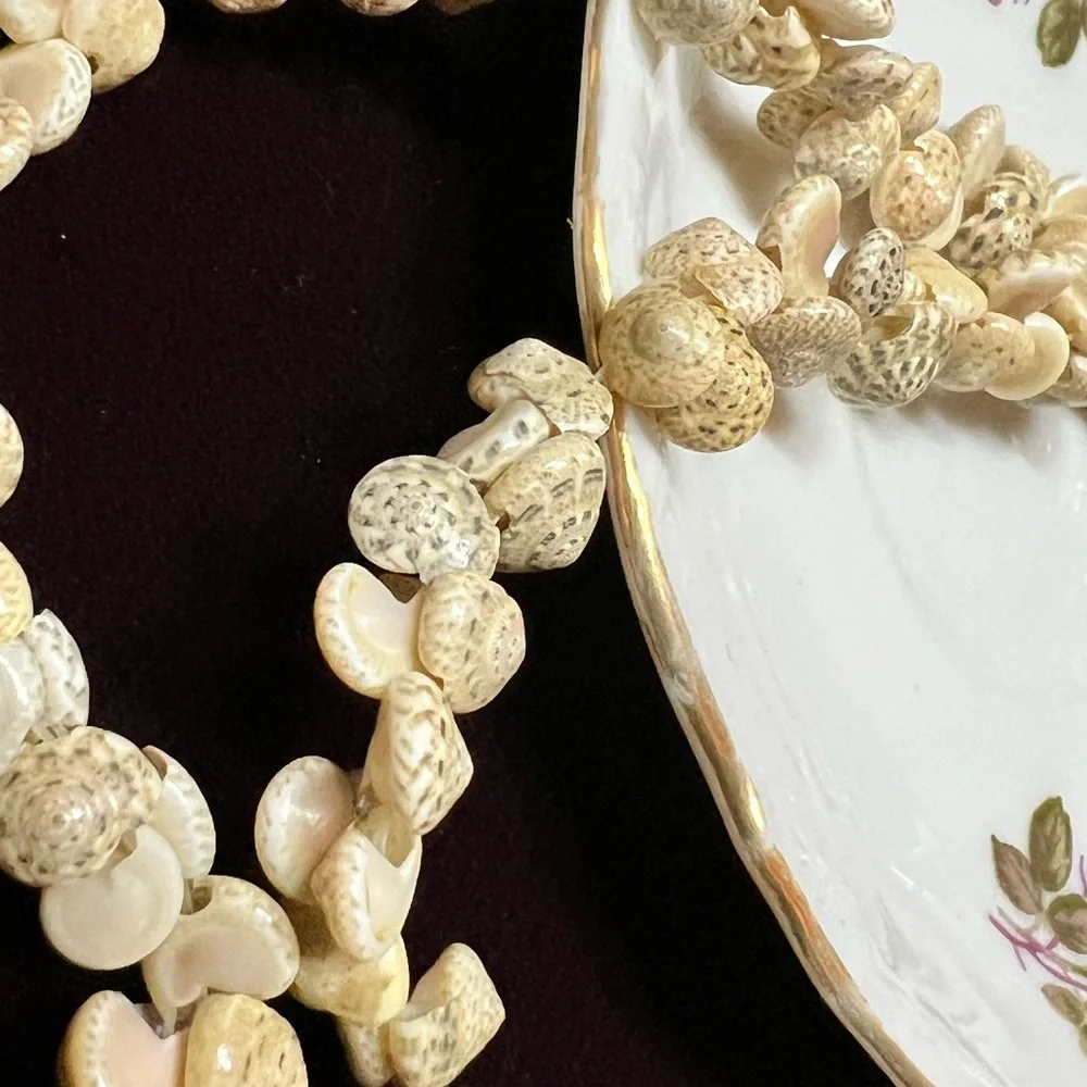 Vintage Puka Shell Necklace | Natural Seashell Twist Rope Lei | Boho Beach